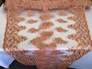 Peach Lace - Floral Lace Fabric, Embroidery With Sequins on a Mesh Lace Fabric By The Yard For Gown, Wedding-Bridal (Choose The Quantity)