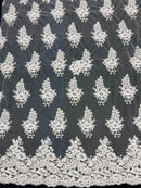 White Lace Floral Lace Fabric, Embroidery With Sequins on a Mesh Lace Fabric By The Yard For Gown, Wedding-Bridal (Choose The Quantity)