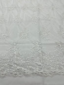 White Lace Floral Lace Fabric, Embroidery With Sequins on a Mesh Lace Fabric By The Yard For Gown, Wedding-Bridal (Choose The Quantity)