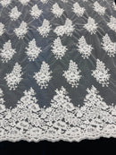 White Lace Floral Lace Fabric, Embroidery With Sequins on a Mesh Lace Fabric By The Yard For Gown, Wedding-Bridal (Choose The Quantity)