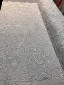 White Lace Floral Lace Fabric, Embroidery With Sequins on a Mesh Lace Fabric By The Yard For Gown, Wedding-Bridal (Choose The Quantity)