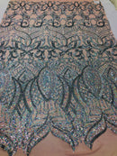 Sequin Fabric - Silver - 4 Way Stretch Royalty Lace Sequin By Yard