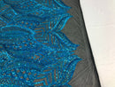 Sequin Fabric - Hologram Turquoise - 4 Way Stretch Royalty Lace Sequin By Yard