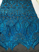 Sequin Fabric - Hologram Turquoise - 4 Way Stretch Royalty Lace Sequin By Yard