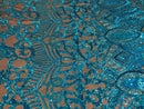 Sequin Fabric - Hologram Turquoise - 4 Way Stretch Royalty Lace Sequin By Yard