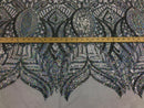 Sequin Fabric - Hologram Silver on White - 4 Way Stretch Royalty Lace Sequin By Yard