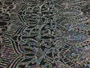 Sequin Fabric - Silver on Black - 4 Way Stretch Royalty Lace Sequin By Yard
