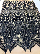 Sequin Fabric - Navy Blue - 4 Way Stretch Royalty Lace Sequin By Yard