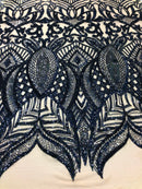 Sequin Fabric - Navy Blue - 4 Way Stretch Royalty Lace Sequin By Yard