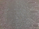 Iridescent Clear Sequins Lace Fabric On Nude Mesh, Royalty Design Embroidered On 4way Stretch Sequin By Yard -Prom-Gown ( Choose The Size )