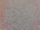 Iridescent Clear Sequins Lace Fabric On Nude Mesh, Royalty Design Embroidered On 4way Stretch Sequin By Yard -Prom-Gown ( Choose The Size )