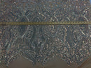 Iridescent Clear/Pink Sequins Lace Fabric On Mesh, Royalty Design Embroidered On 4way Stretch Sequin By Yard -Prom-Gown ( Choose The Size )