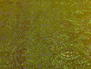 Iridescent Yellow Sequins Lace Fabric On a Mesh, Royalty Design Embroidered On 4way Stretch Sequin By Yard -Prom-Gown ( Choose The Size )