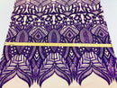 Holographic Purple Sequin Royalty Design on Blush 4 Way Stretch Sequin Fabric Spandex Mesh-Prom-Gown By The Yard