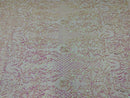 Pink Iridescent Sequins Lace Fabric On Blush Spandex Mesh 4way Stretch Damask Design Embroidered Sequin By Yard -Prom-Gown (Pick a Size)