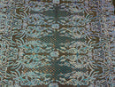 4 Way Stretch Fabric Design - Aqua on Black Mesh - Fancy Net Sequins Design Fabric By Yard