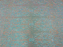 Iridescent aqua Sequins Lace Fabric On Nude Spandex Mesh 4way Stretch Damask Design Embroidered With Sequin By Yard-Prom-Gown (Pick a Size)