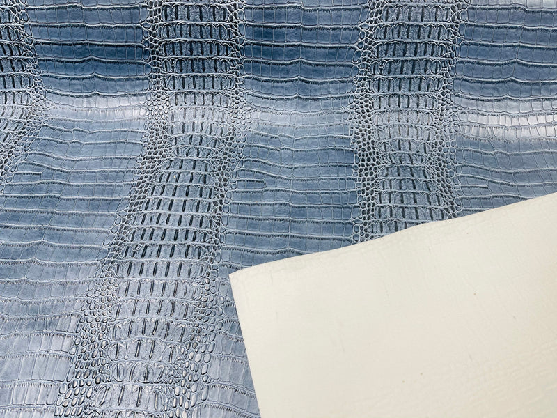 Faux Crocodile Print Vinyl Fabric - Tide Blue - High Quality Vinyl Sold by The Yard