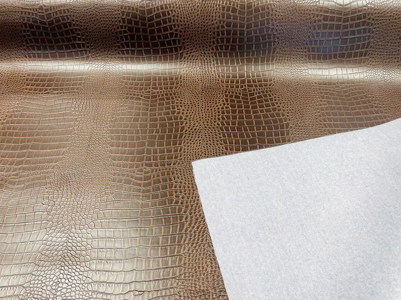 Faux Alligator Print Vinyl Fabric - Coffee - Shiny Animal Print Sold by The Yard (Pick a Size)