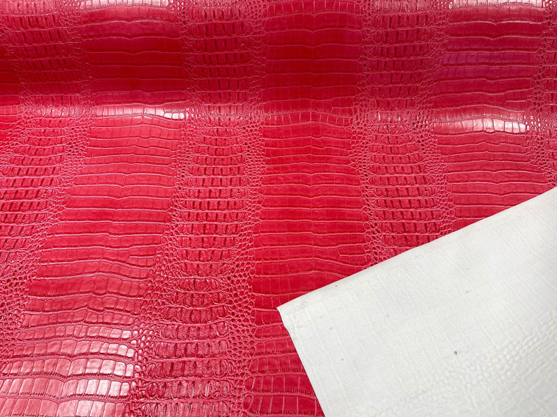 Faux Crocodile Print Vinyl Fabric - Red - High Quality Vinyl Sold by The Yard
