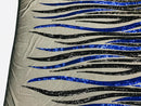 Angel Wings Sequins Fabric - Royal Blue / Black - 4 Way Stretch Feather Wings Sequins Design By Yard