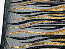 Angel Wings Sequins Fabric - Black / Gold - 4 Way Stretch Feather Wings Sequins Design By Yard