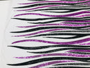 Angel Wings Sequins Fabric - Black / Purple - 4 Way Stretch Feather Wings Sequins Design By Yard