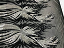 Angel Wings Sequins Fabric - Black / Silver - 4 Way Stretch Feather Wings Sequins Design By Yard