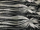 Angel Wings Sequins Fabric - Black / Silver - 4 Way Stretch Feather Wings Sequins Design By Yard
