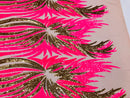 Angel Wings Sequins Fabric - Hot Pink / Gold - 4 Way Stretch Feather Wings Sequins Design By Yard