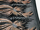 Angel Wings Sequins Fabric - Black / Rose Gold - 4 Way Stretch Feather Wings Sequins Design By Yard