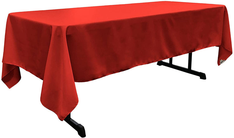 60" Wide Red Polyester Poplin Rectangular Tablecloth, Polyester Rectangular Cloth Table Covers for All Events (Pick a Size)