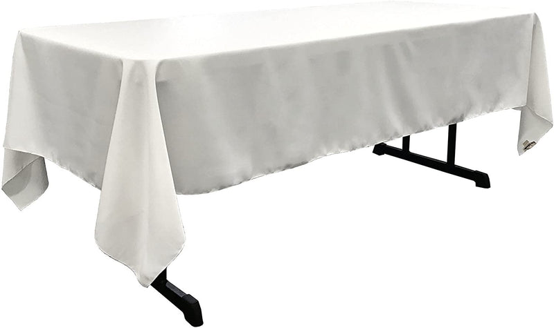 60" Wide White Polyester Poplin Rectangular Tablecloth, Polyester Rectangular Cloth Table Covers for All Events (Pick a Size)