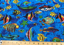 Mia's Fabrics Inc, Royal Blue Fish Tank Aquarium Printed Poly Cotton Fabric By The Yard - 60" (Pick a Size)