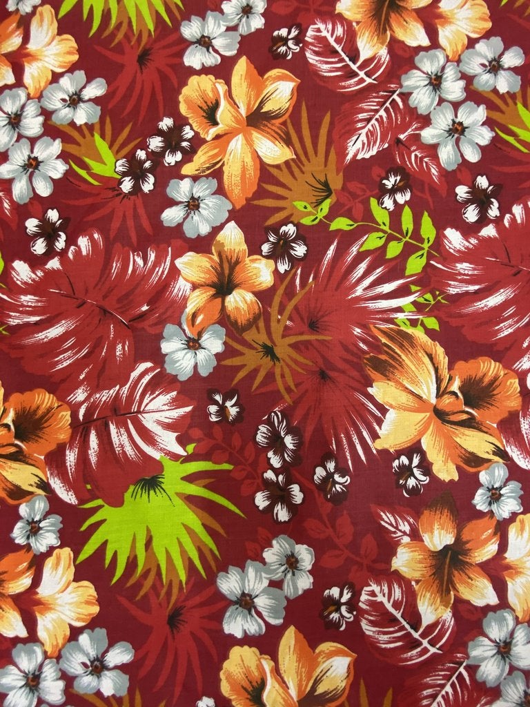 Mia's Fabrics Inc, Red/Red Hawaiian Print Tropical Poly Cotton Fabric Floral 60" By Yard (Pick a Size)