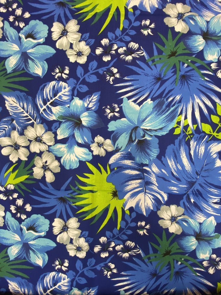 Mia's Fabrics Inc, Royal Blue Hawaiian Print Tropical Poly Cotton Fabric Floral 60" By Yard (Pick a Size)