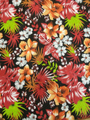 Mia's Fabrics Inc, Red/Black Hawaiian Print Tropical Poly Cotton Fabric Floral 60" By Yard (Pick a Size)
