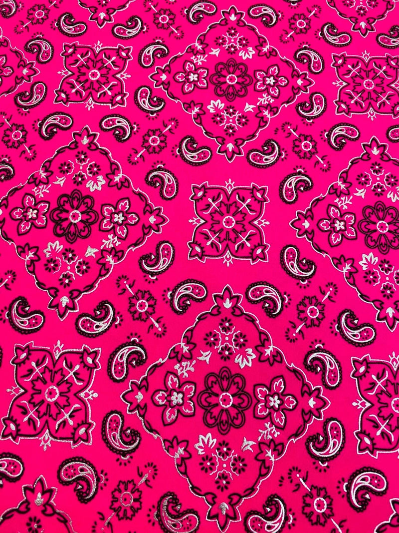 Mia's Fabrics Inc, Neon Pink Bandana Print Fabrics - Lycra Spandex Fabric Sold By The Yard (Pick a Size)