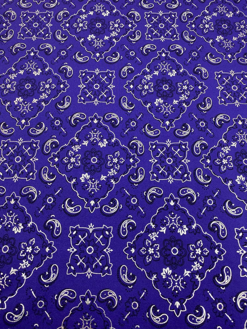 Mia's Fabrics Inc, Purple Bandana Print Fabrics - Lycra Spandex Fabric Sold By The Yard (Pick a Size)