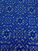 Mia's Fabrics Inc, Royal Blue Bandana Print Fabrics - Lycra Spandex Fabric Sold By The Yard (Pick a Size)