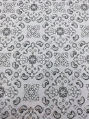 Mia's Fabrics Inc, White Bandana Print Fabrics - Lycra Spandex Fabric Sold By The Yard (Pick a Size)