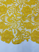 Yellow Guipure Lace Fabric Floral Bridal Lace Guipure Wedding Dress by the Yard (Pick a Size)