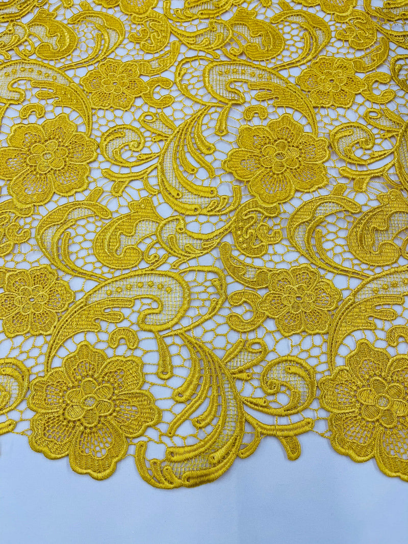 Yellow Guipure Lace Fabric Floral Bridal Lace Guipure Wedding Dress by the Yard (Pick a Size)