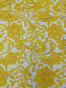 Yellow Guipure Lace Fabric Floral Bridal Lace Guipure Wedding Dress by the Yard (Pick a Size)
