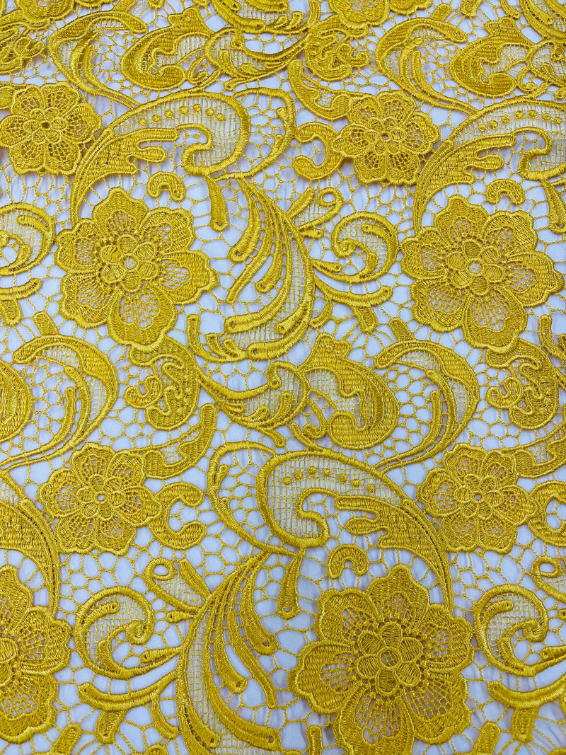 Yellow Guipure Lace Fabric Floral Bridal Lace Guipure Wedding Dress by the Yard (Pick a Size)