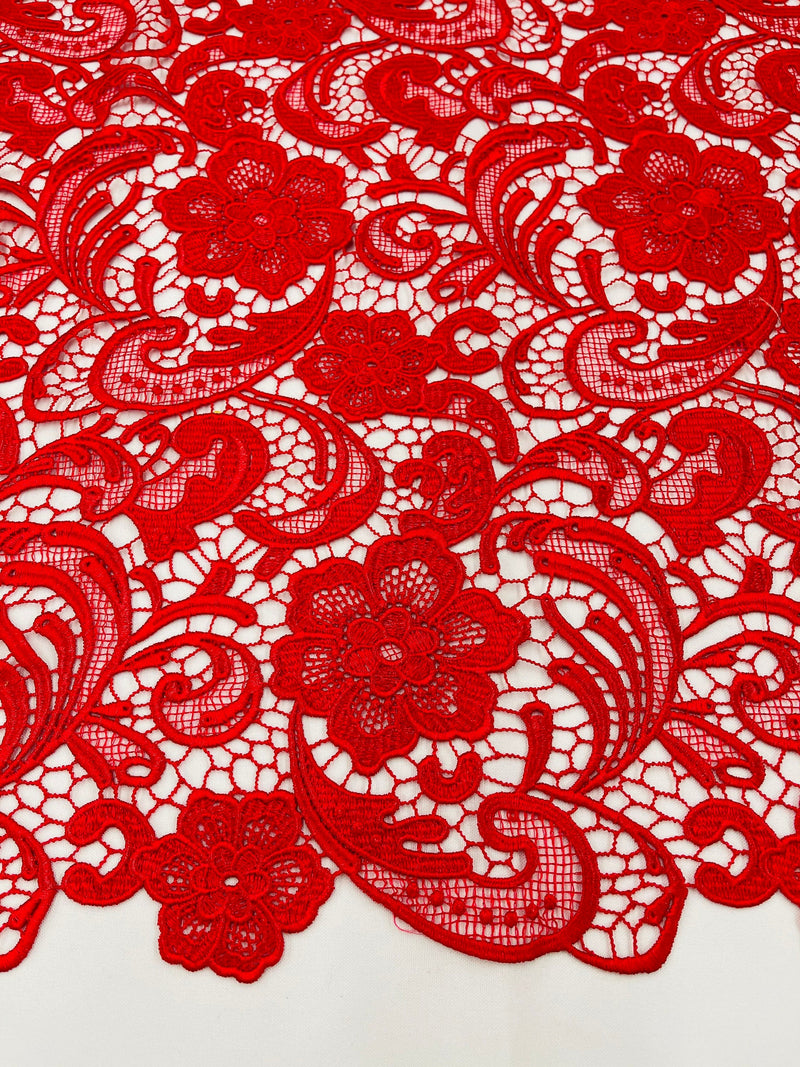 Red Guipure Lace Fabric Floral Bridal Lace Guipure Wedding Dress by the Yard (Pick a Size)