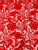 Red Guipure Lace Fabric Floral Bridal Lace Guipure Wedding Dress by the Yard (Pick a Size)