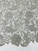 Silver Guipure Lace Fabric Floral Bridal Lace Guipure Wedding Dress by the Yard (Pick a Size)