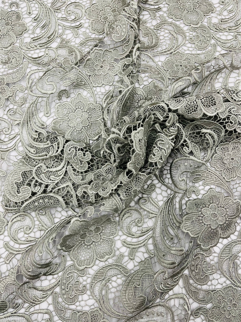 Silver Guipure Lace Fabric Floral Bridal Lace Guipure Wedding Dress by the Yard (Pick a Size)