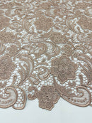 Coffee Guipure Lace Fabric Floral Bridal Lace Guipure Wedding Dress by the Yard (Pick a Size)